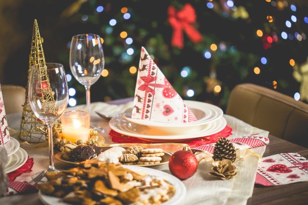 A table with christmas dinner setup